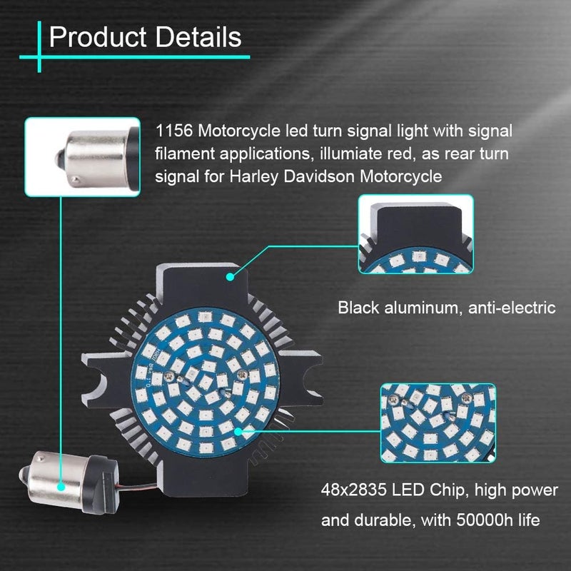 SUNPIE Motorcycle LED Lights Blinkers Reverse Light 1156 Red Compatible with Harley Davidson Electra Glide Road King Heritage Softail Classic Road Glide Classic 1994-2019 - Image 3